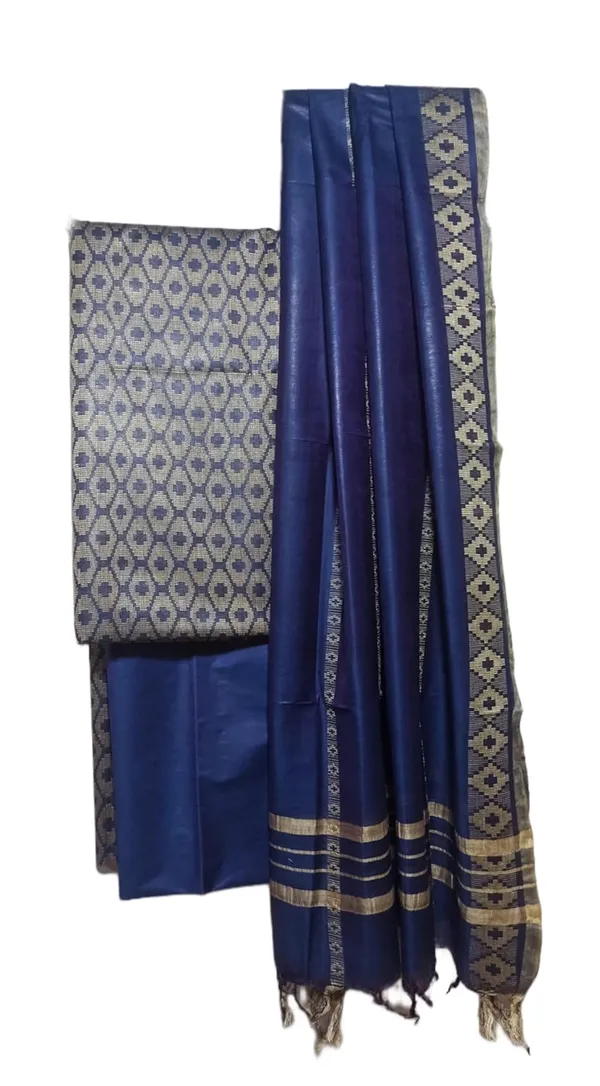 Blue_Cotton_Silk_Handloom_Weaving_Unstitched_Salwar_Suit_Dress_Material_With_Dupatta_For_Women