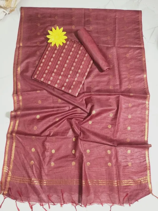 Brown_Bhagalpuri_Cotton_Silk_Unstitched_Salwar_Suit_Dress_Material_With_Dupatta_For_Women