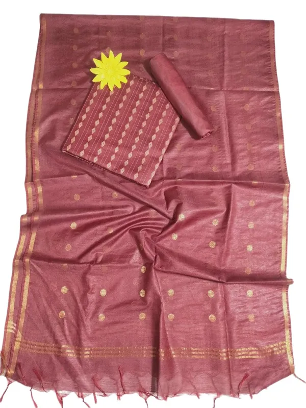 Brown_Bhagalpuri_Cotton_Silk_Unstitched_Salwar_Suit_Dress_Material_With_Dupatta_For_Women