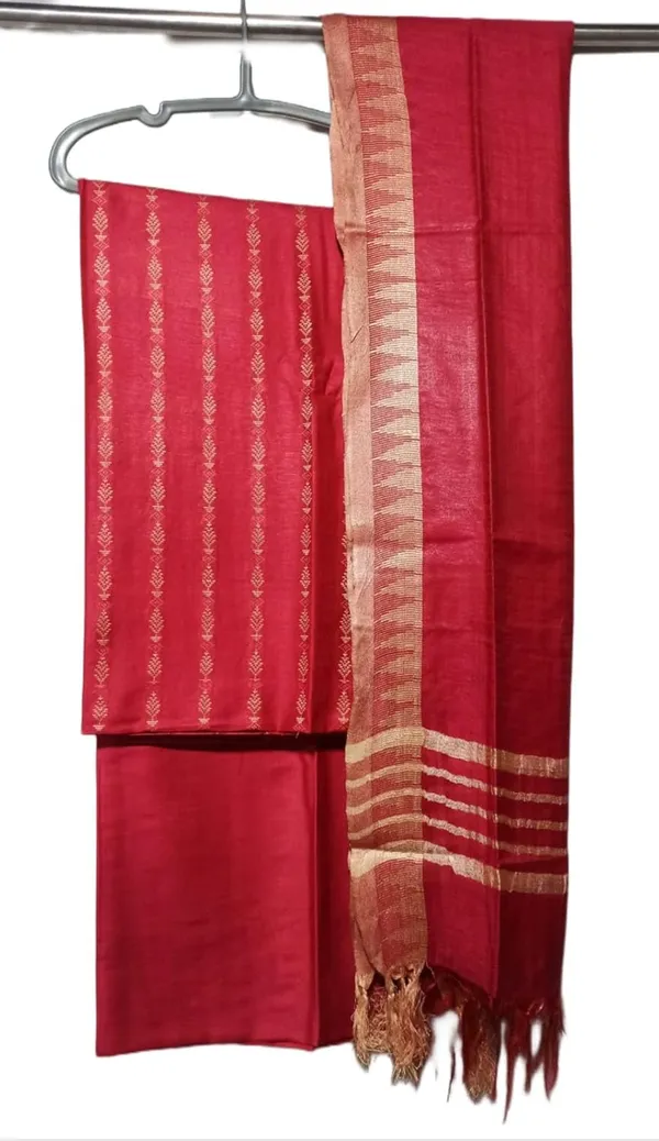 Red_Cotton_Silk_Bhagalpuri_Handloom_Weaving_Unstitched_Salwar_Suit_Dress_Material_With_Dupatta._For_Women