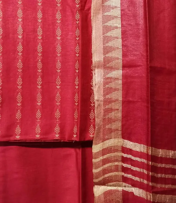 Red_Cotton_Silk_Bhagalpuri_Handloom_Weaving_Unstitched_Salwar_Suit_Dress_Material_With_Dupatta._For_Women