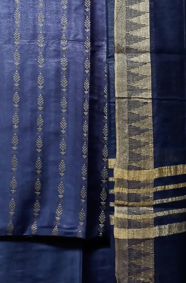 Blue_Cotton_Silk_Bhagalpuri_Handloom_Weaving_Unstitched_Salwar_Suit_Dress_Material_With_Dupatta._For_Women