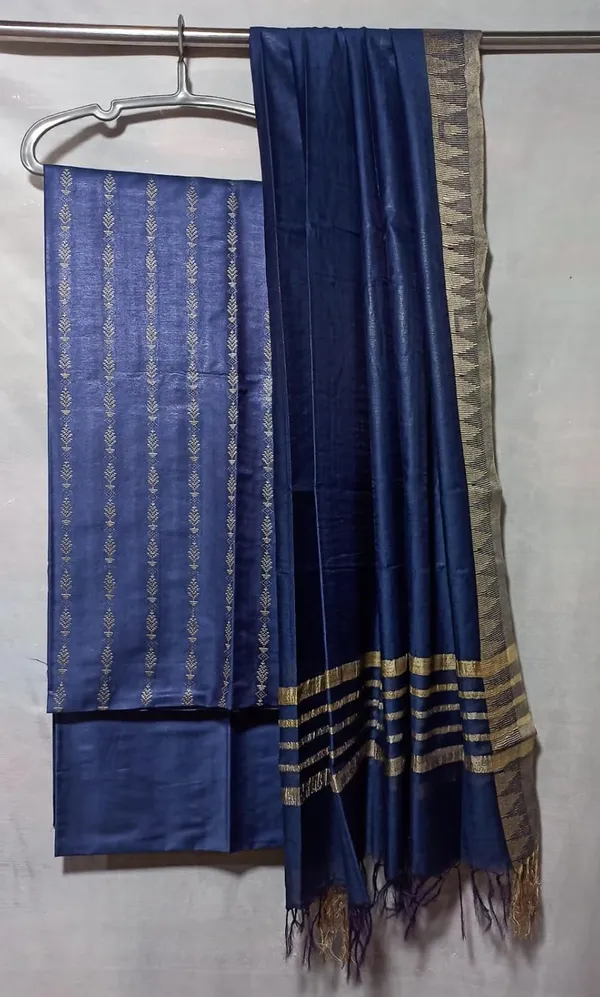 Blue_Cotton_Silk_Bhagalpuri_Handloom_Weaving_Unstitched_Salwar_Suit_Dress_Material_With_Dupatta._For_Women