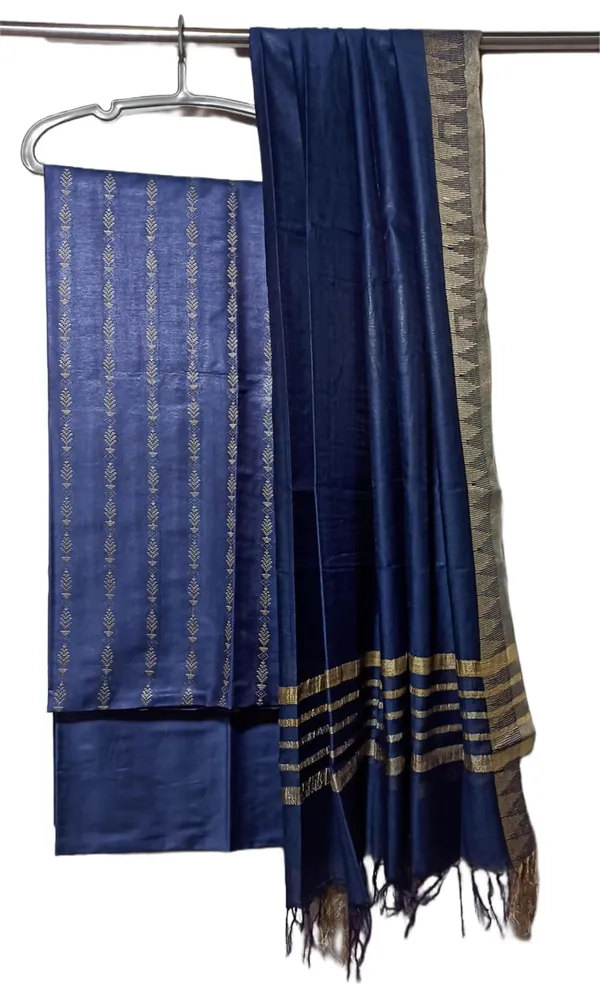 Blue_Cotton_Silk_Bhagalpuri_Handloom_Weaving_Unstitched_Salwar_Suit_Dress_Material_With_Dupatta._For_Women