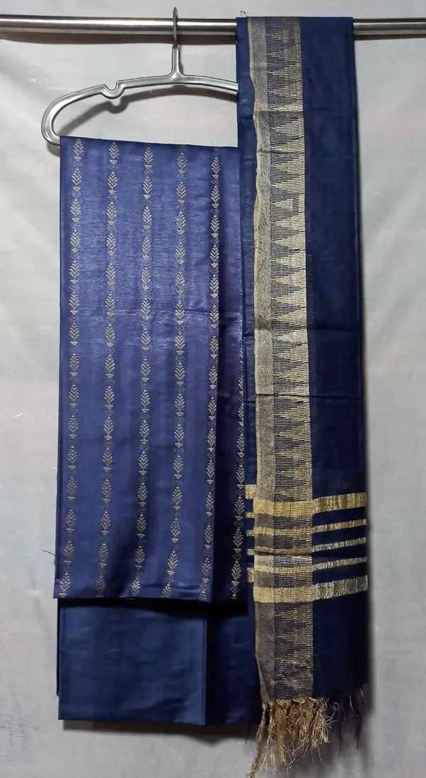 Blue_Cotton_Silk_Bhagalpuri_Handloom_Weaving_Unstitched_Salwar_Suit_Dress_Material_With_Dupatta._For_Women