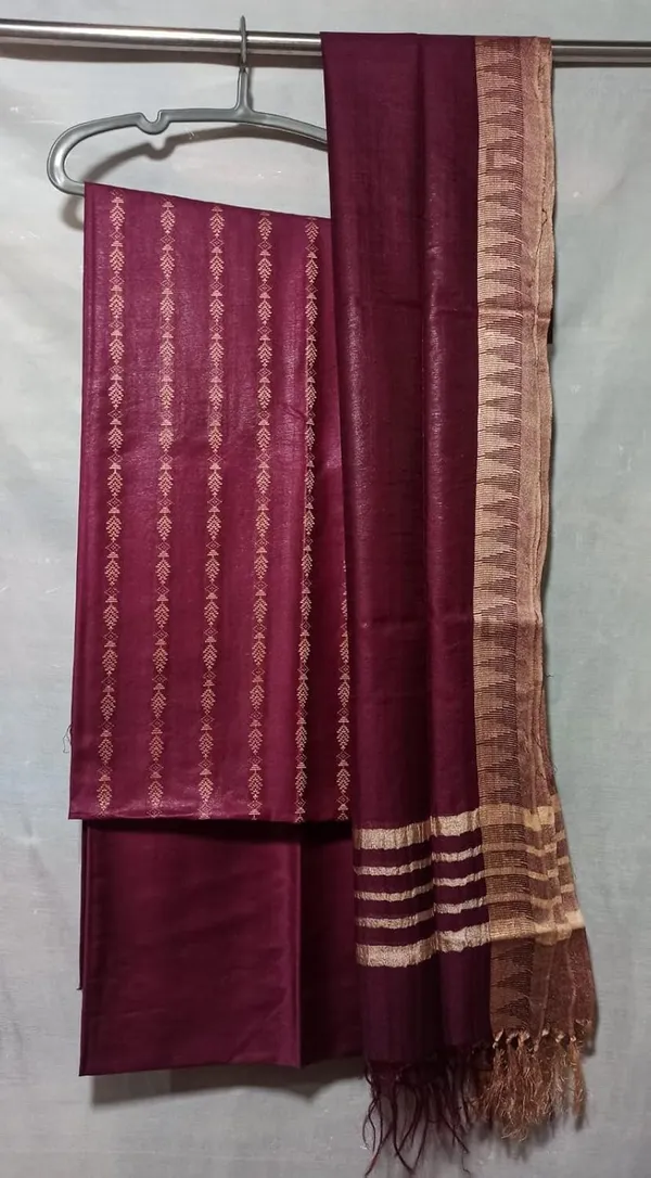 Megenta_Cotton_Silk_Bhagalpuri_Handloom_Weaving_Unstitched_Salwar_Suit_Dress_Material_With_Dupatta._For_Women