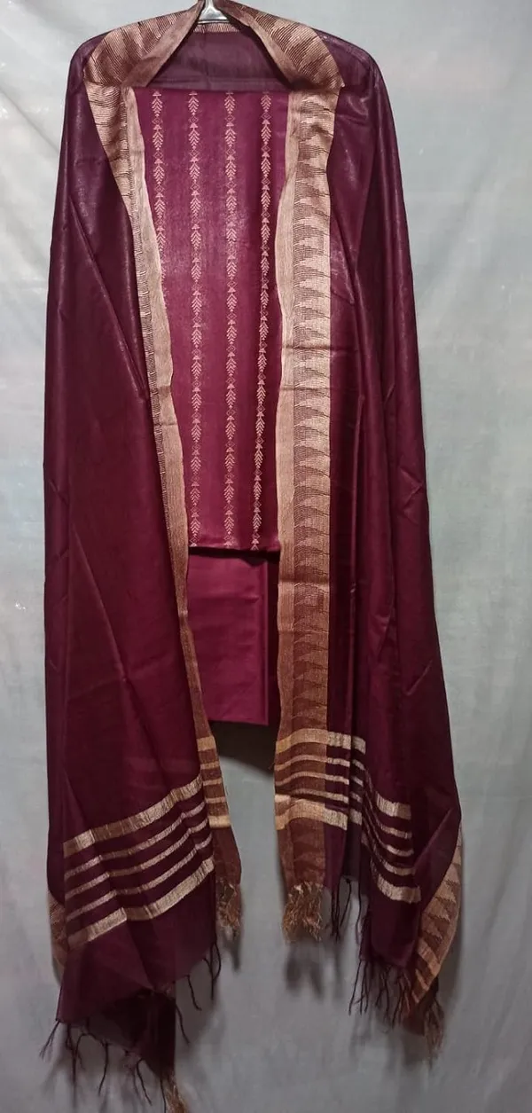 Megenta_Cotton_Silk_Bhagalpuri_Handloom_Weaving_Unstitched_Salwar_Suit_Dress_Material_With_Dupatta._For_Women