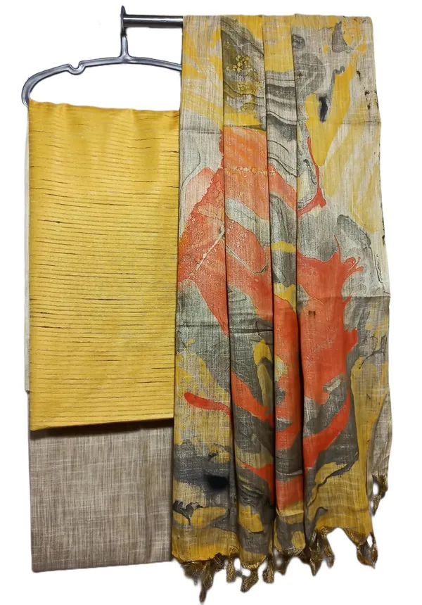 Yellow_Cotton_Silk_Unstitched_Salwar_Suit_Dress_Material_With_Marble_Print_Dupatta_For_Women
