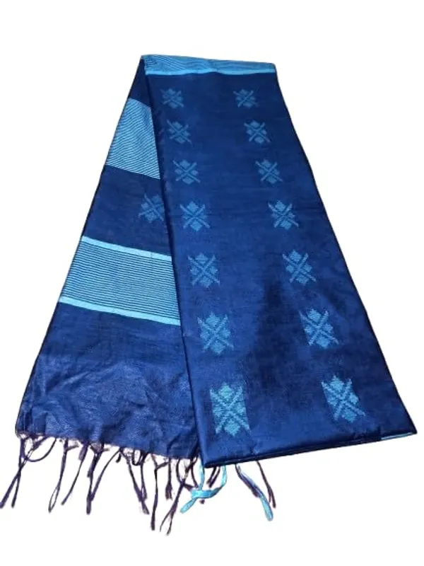 Blue_Handwoven_Threads_Weaving_Semi_Tussar_Soft_Silk_Saree_With_Running_Blouse_Piece_For_Women