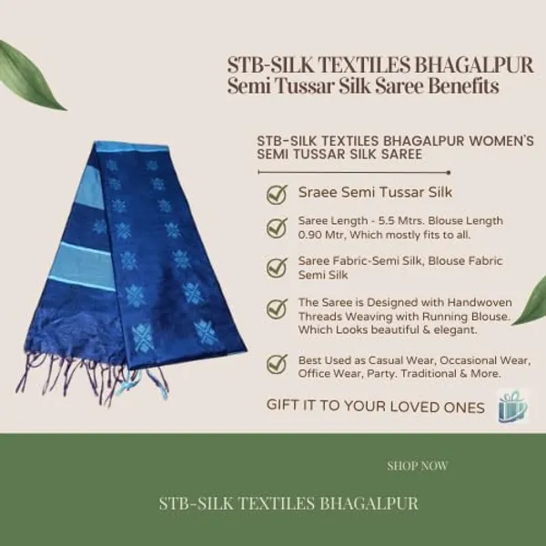 Blue_Handwoven_Threads_Weaving_Semi_Tussar_Soft_Silk_Saree_With_Running_Blouse_Piece_For_Women