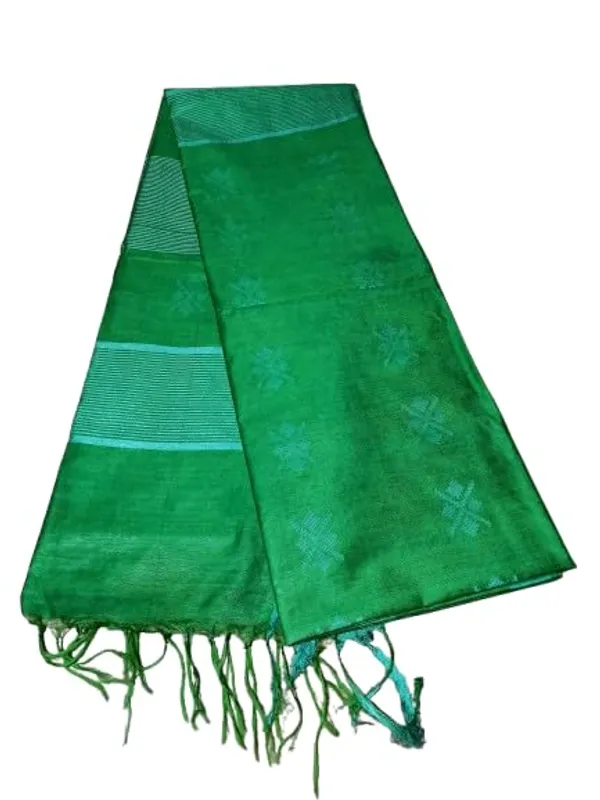 Green_Handwoven_Threads_Weaving_Semi_Tussar_Soft_Silk_Saree_With_Running_Blouse_Piece_For_Women