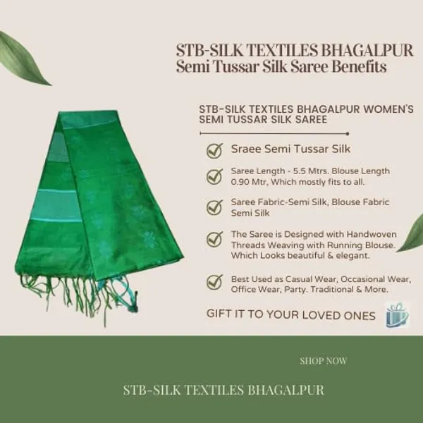 Green_Handwoven_Threads_Weaving_Semi_Tussar_Soft_Silk_Saree_With_Running_Blouse_Piece_For_Women