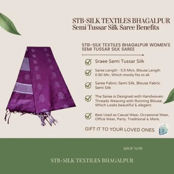 Mehenta_Handwoven_Threads_Weaving_Semi_Tussar_Soft_Silk_Saree_With_Running_Blouse_Piece_For_Women