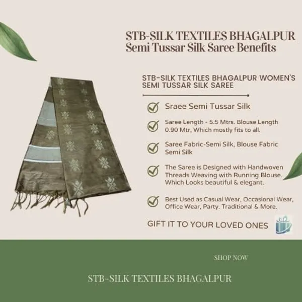 Mehendi_Handwoven_Threads_Weaving_Semi_Tussar_Soft_Silk_Saree_With_Running_Blouse_Piece_For_Women