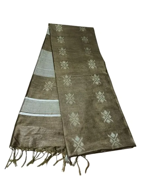Mehendi_Handwoven_Threads_Weaving_Semi_Tussar_Soft_Silk_Saree_With_Running_Blouse_Piece_For_Women