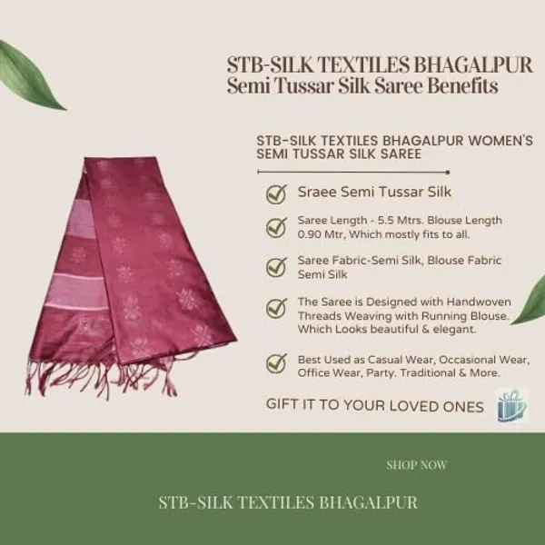 Maroon_Handwoven_Threads_Weaving_Semi_Tussar_Soft_Silk_Saree_With_Running_Blouse_Piece_For_Women