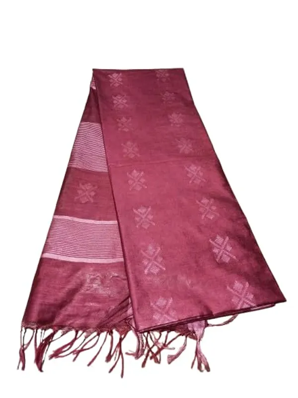 Maroon_Handwoven_Threads_Weaving_Semi_Tussar_Soft_Silk_Saree_With_Running_Blouse_Piece_For_Women
