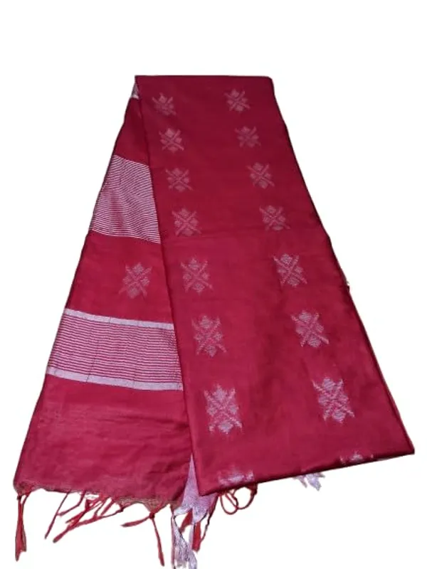 Red_Handwoven_Threads_Weaving_Semi_Tussar_Soft_Silk_Saree_With_Running_Blouse_Piece_For_Women