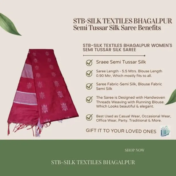 Red_Handwoven_Threads_Weaving_Semi_Tussar_Soft_Silk_Saree_With_Running_Blouse_Piece_For_Women