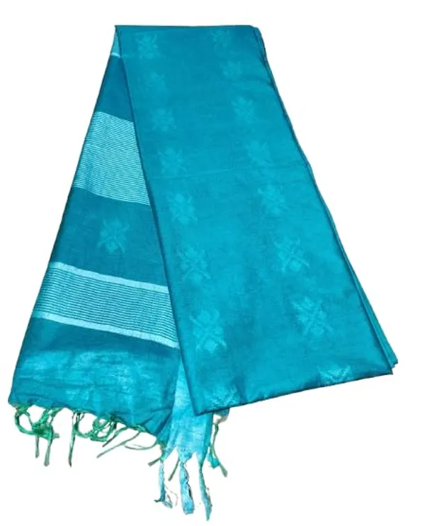 Rama_Green_Handwoven_Threads_Weaving_Semi_Tussar_Soft_Silk_Saree_With_Running_Blouse_Piece_For_Women