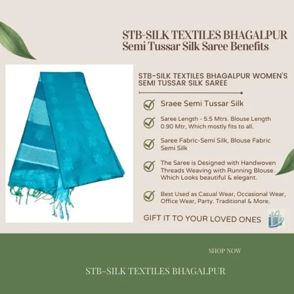 Rama_Green_Handwoven_Threads_Weaving_Semi_Tussar_Soft_Silk_Saree_With_Running_Blouse_Piece_For_Women