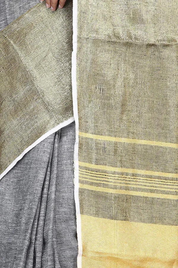 Grey_Linen_Saree_Grey_Color_With_Silver_Zari_Border_With_Unstitched_Running_Blouse_Piece_For_Women