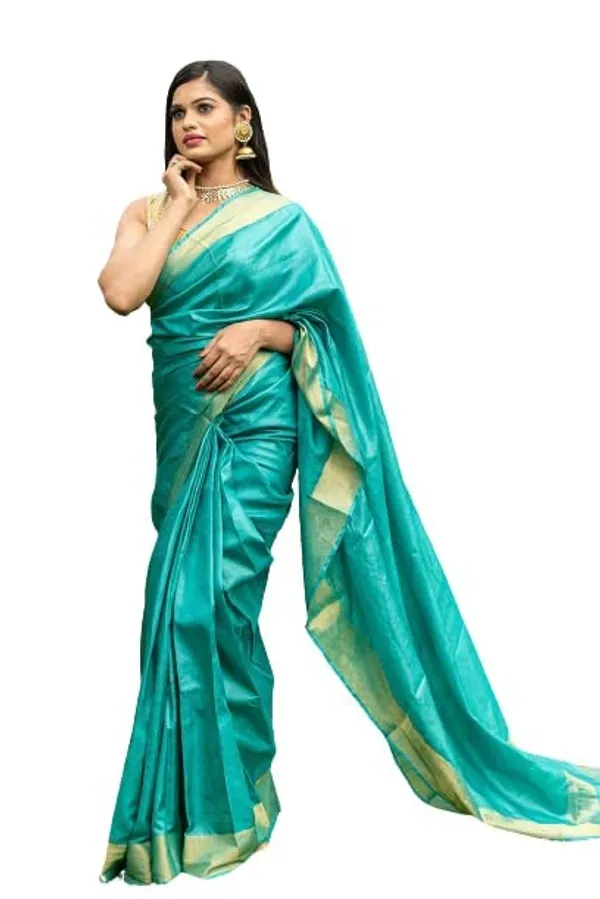 Green_Bhagalpuri_Linen_Silk_Saree_With_Unstitched_Blouse_Piece_For_Women