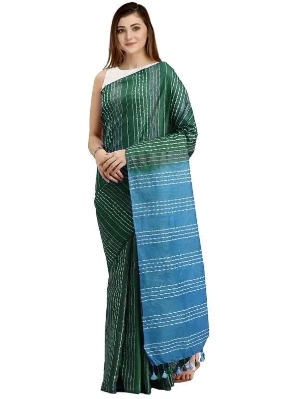 Green_Firozy_Bhagalpuri_Linen_Silk_Saree_With_Unstitched_Blouse_Piece_For_Women
