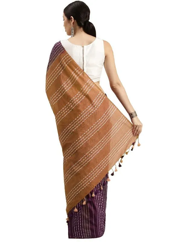 Megenta_Rust_Bhagalpuri_Linen_Silk_Saree_With_Unstitched_Blouse_Piece_For_Women