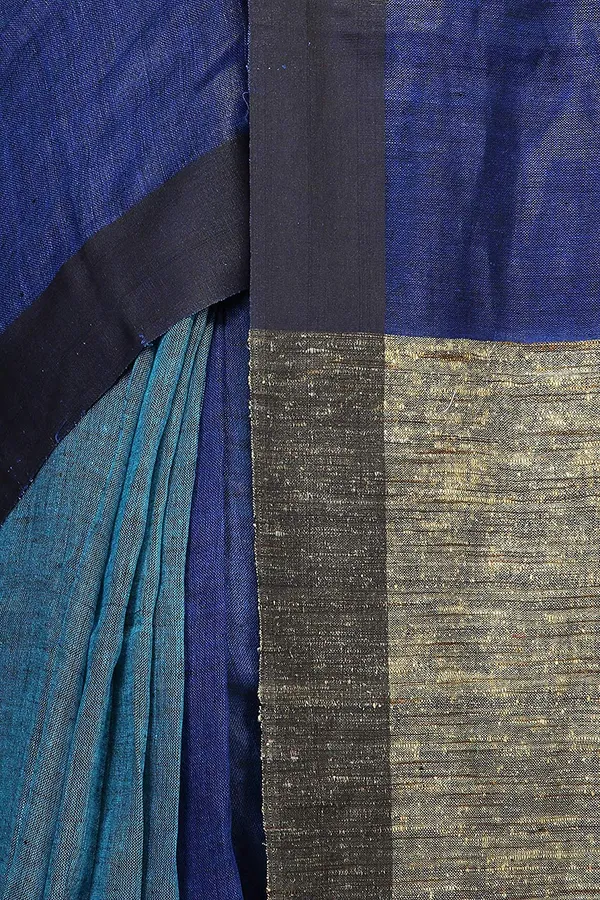 Blue_Firozy_Firozy_And_Blue_Combinatin_Linen_Saree_With_Unstiched_Blouse_Piece_And_Ghiha_Pallu_For_Women