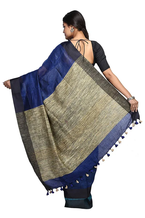 Blue_Firozy_Firozy_And_Blue_Combinatin_Linen_Saree_With_Unstiched_Blouse_Piece_And_Ghiha_Pallu_For_Women