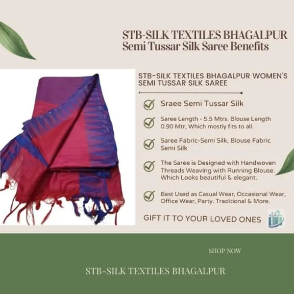 Pink_Semi_Tussar_Silk_Temple_Border_Saree_With_Stripe_Blouse_Attached,_Color_&_Variations._For_Women