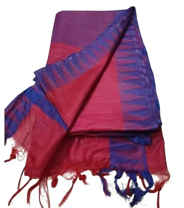 Pink_Semi_Tussar_Silk_Temple_Border_Saree_With_Stripe_Blouse_Attached,_Color_&_Variations._For_Women