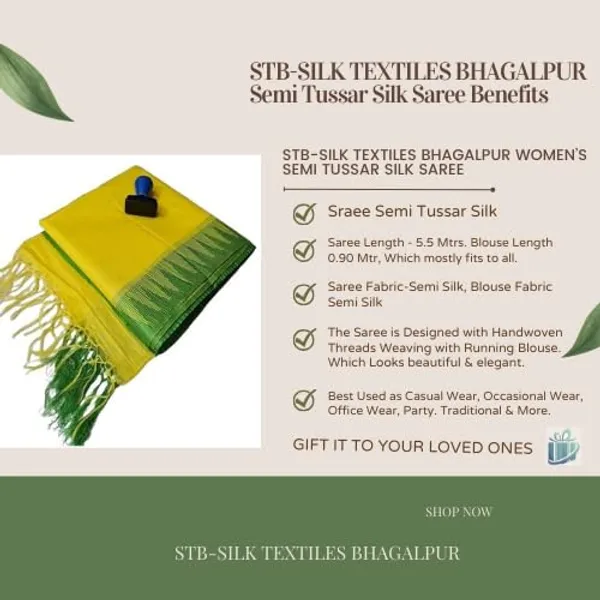 Yellow_Semi_Tussar_Silk_Temple_Border_Saree_With_Stripe_Blouse_Attached,_Color_&_Variations._For_Women