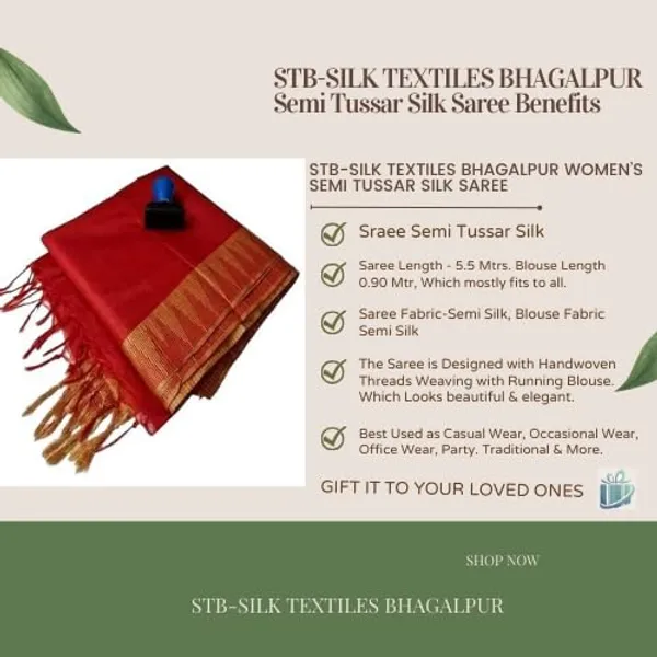 Rani_Pink_Semi_Tussar_Silk_Temple_Border_Saree_With_Stripe_Blouse_Attached,_Color_&_Variations._For_Women