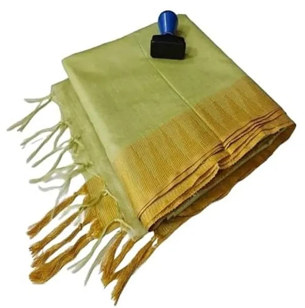 Yellow_Semi_Tussar_Silk_Temple_Border_Saree_With_Stripe_Blouse_Attached,_Color_&_Variations._For_Women