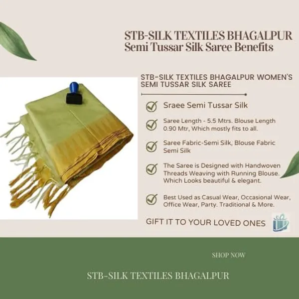 Yellow_Semi_Tussar_Silk_Temple_Border_Saree_With_Stripe_Blouse_Attached,_Color_&_Variations._For_Women
