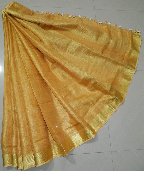 Golden_Tissue_Linen_Saree_Wih_Running_Blouse_Piece_For_Women