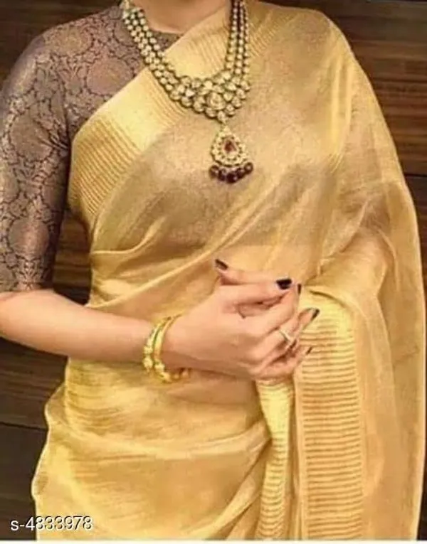 Golden_Tissue_Linen_Saree_Wih_Running_Blouse_Piece_For_Women