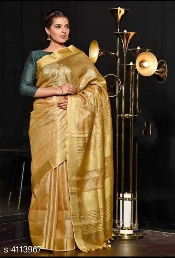 Golden_Tissue_Linen_Saree_Wih_Running_Blouse_Piece_For_Women
