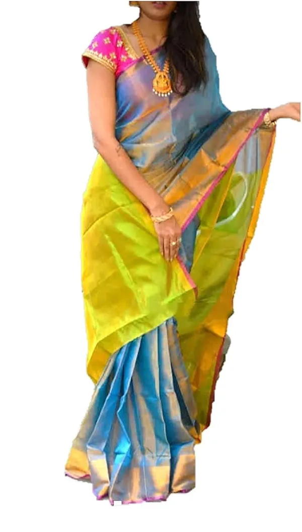 Yellow_Tissue_Linen_Saree_Wih_Running_Contrast_Blouse_Piece_For_Women