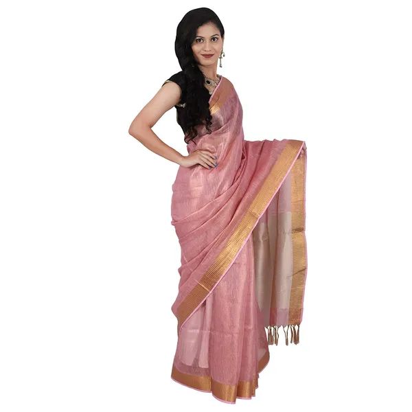 Pink_Tissue_Linen_Saree_Wih_Running_Contrast_Blouse_Piece_For_Women
