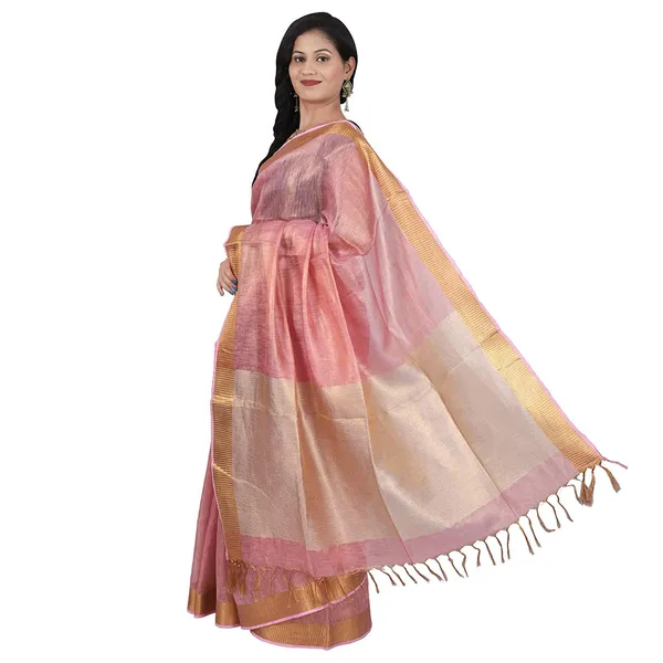 Pink_Tissue_Linen_Saree_Wih_Running_Contrast_Blouse_Piece_For_Women