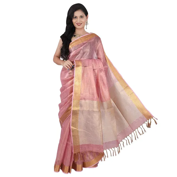 Pink_Tissue_Linen_Saree_Wih_Running_Contrast_Blouse_Piece_For_Women
