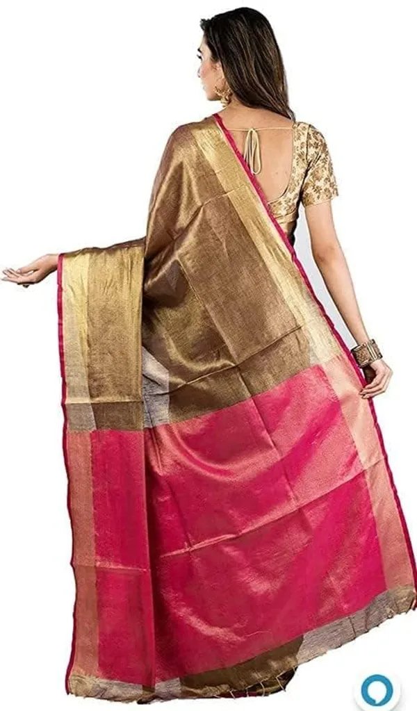 Brown_Tissue_Linen_Saree_Wih_Running_Contrast_Blouse_Piece_For_Women
