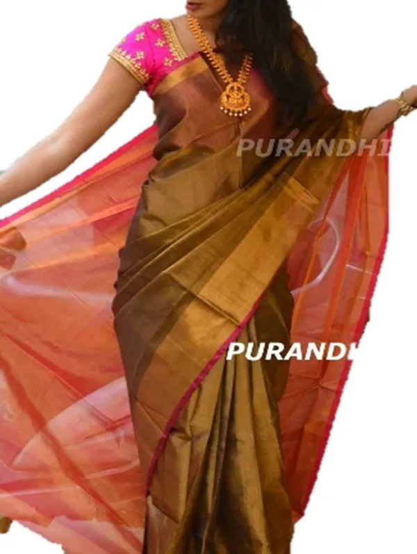 Brown_Tissue_Linen_Saree_Wih_Running_Contrast_Blouse_Piece_For_Women