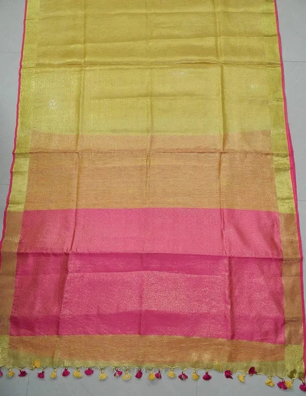 Yellow_Tissue_Linen_Saree_Wih_Running_Contrast_Blouse_Piece_For_Women