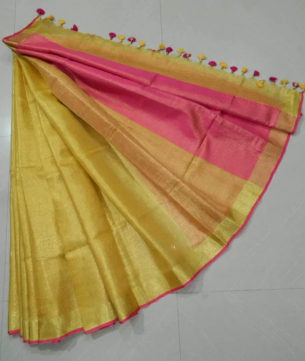 Yellow_Tissue_Linen_Saree_Wih_Running_Contrast_Blouse_Piece_For_Women