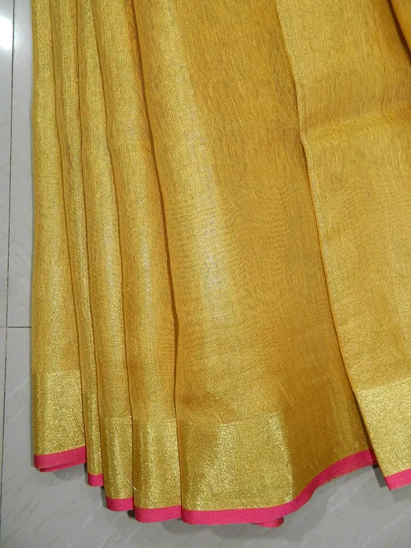 Yellow_Tissue_Linen_Saree_Wih_Running_Contrast_Blouse_Piece_For_Women