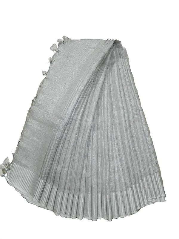 Silver_Tissue_Linen_Saree_Wih_Running_Contrast_Blouse_Piece_For_Women